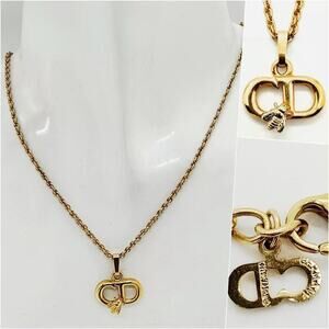 Christian Dior Vintage CD Logo Bee Gold Tone Necklace